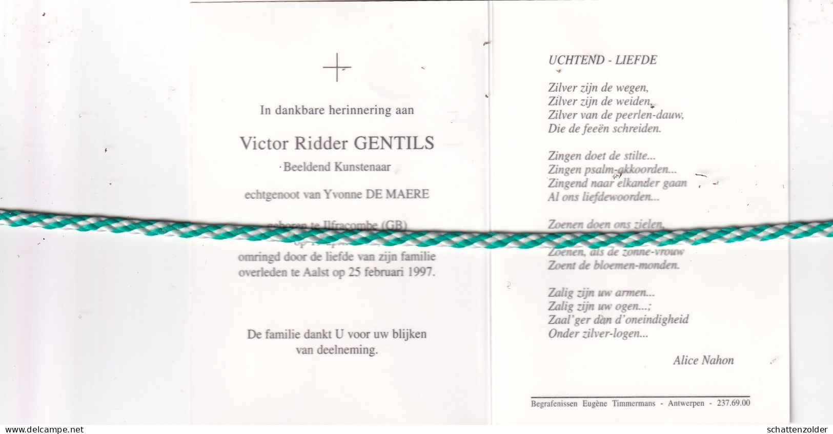 Ridder Victor Gentils-De Maere, Ilfracombe (GB) 1919, Aalst 1997. Beeldend Kunstenaar. Foto - Obituary Notices