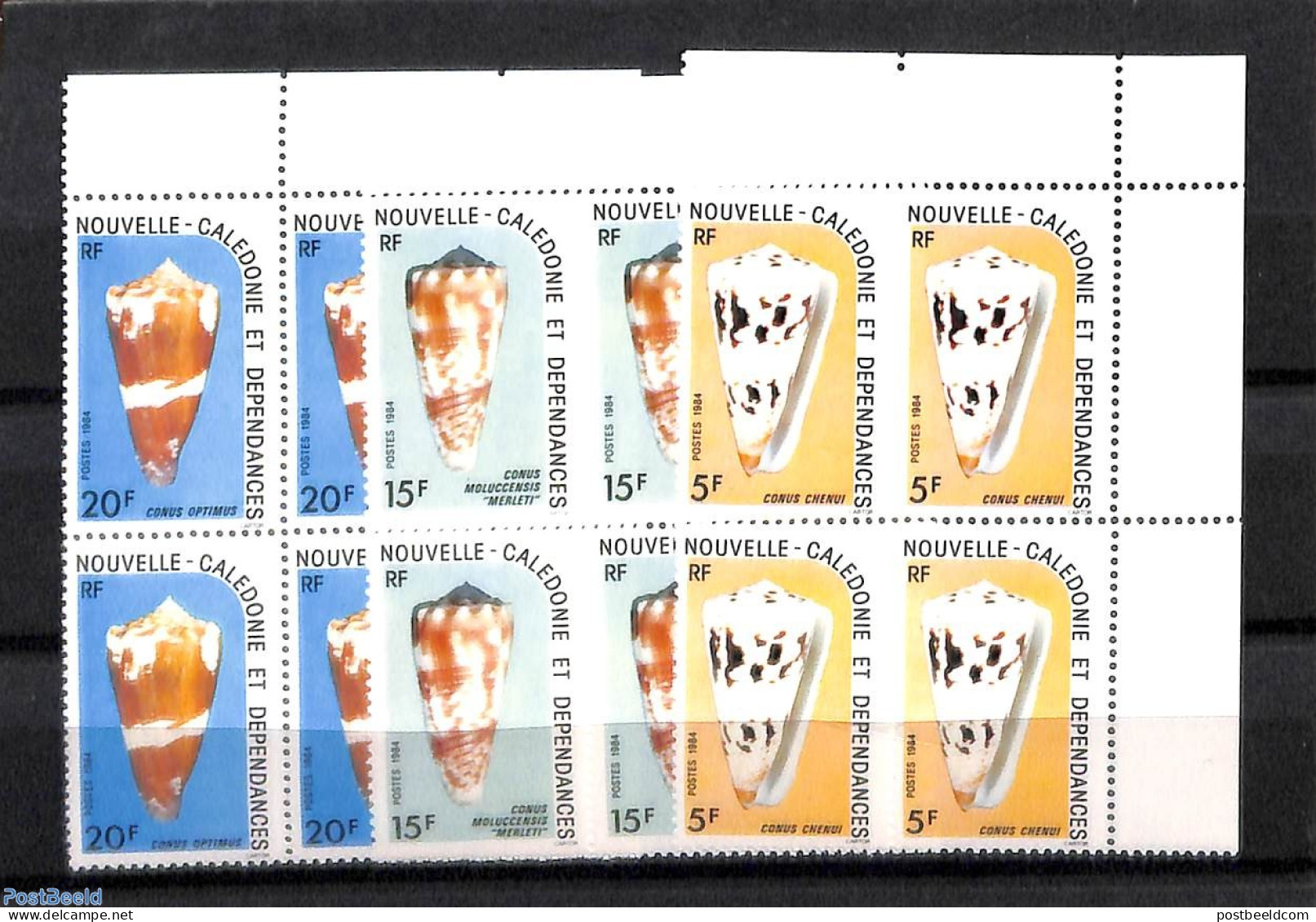 New Caledonia 1984 Shells, Corner Blocks Of 4 [+], Mint NH, Nature - Shells & Crustaceans - Unused Stamps