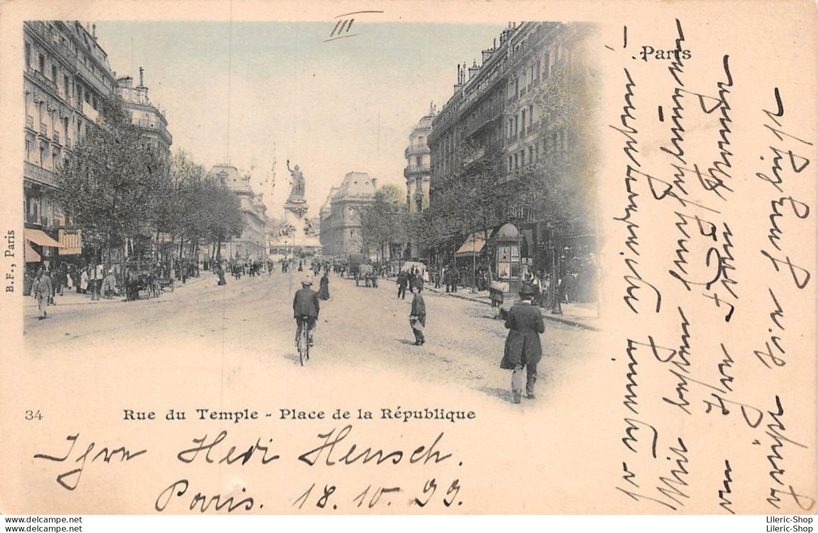 ►PARIS◄75►PRÉCURSEUR◄CPA►1899◄RUE DU TEMPLE ◄PLACE DE LA RÉPUBLIQUE►B.F. , PARIS - Plätze