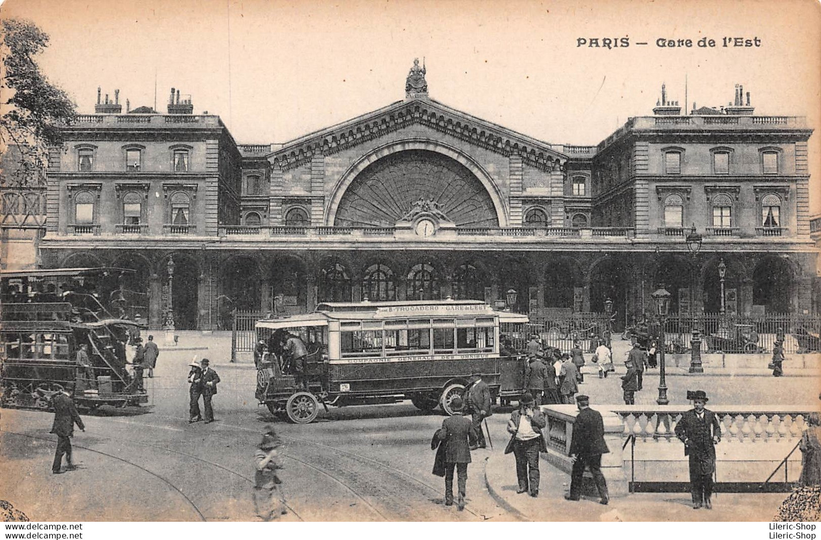 ►PARIS◄75►±1910◄CPA►GARE DE L'EST◄TRAMWAY►AUTOBUS◄LIGNE B -TROCADÉRO-GARE DE L'EST◄ - Pariser Métro, Bahnhöfe