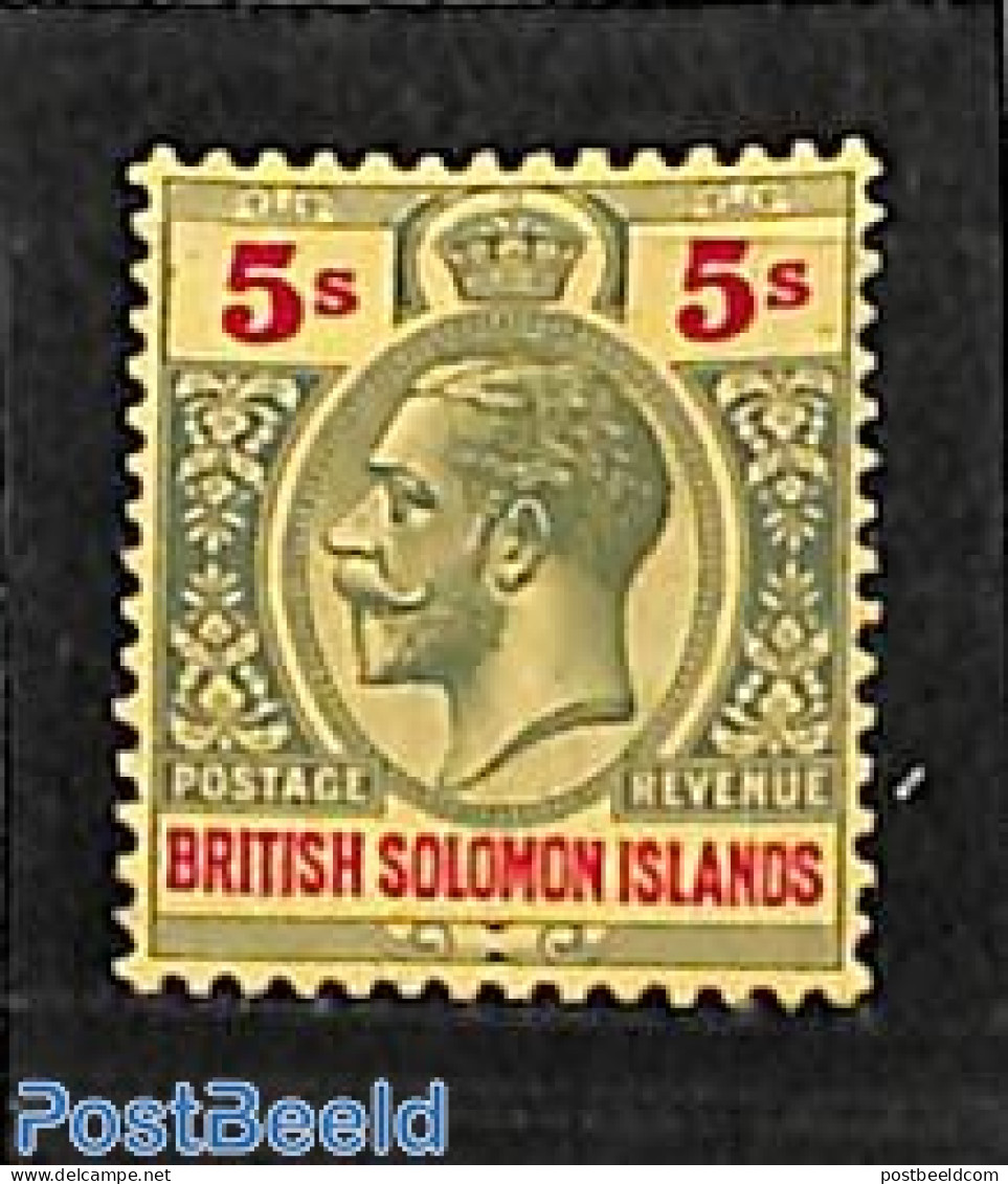 Solomon Islands 1922 5sh, WM Script-CA, Stamp Out Of Set, Unused (hinged) - Solomon Islands (1978-...)