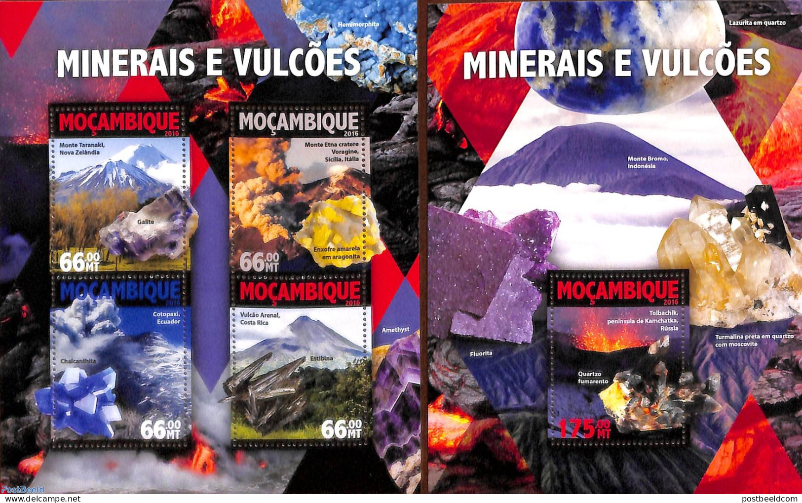 Mozambique 2016 Minerals & Volcans 2 S/s, Mint NH, History - Geology - Mosambik