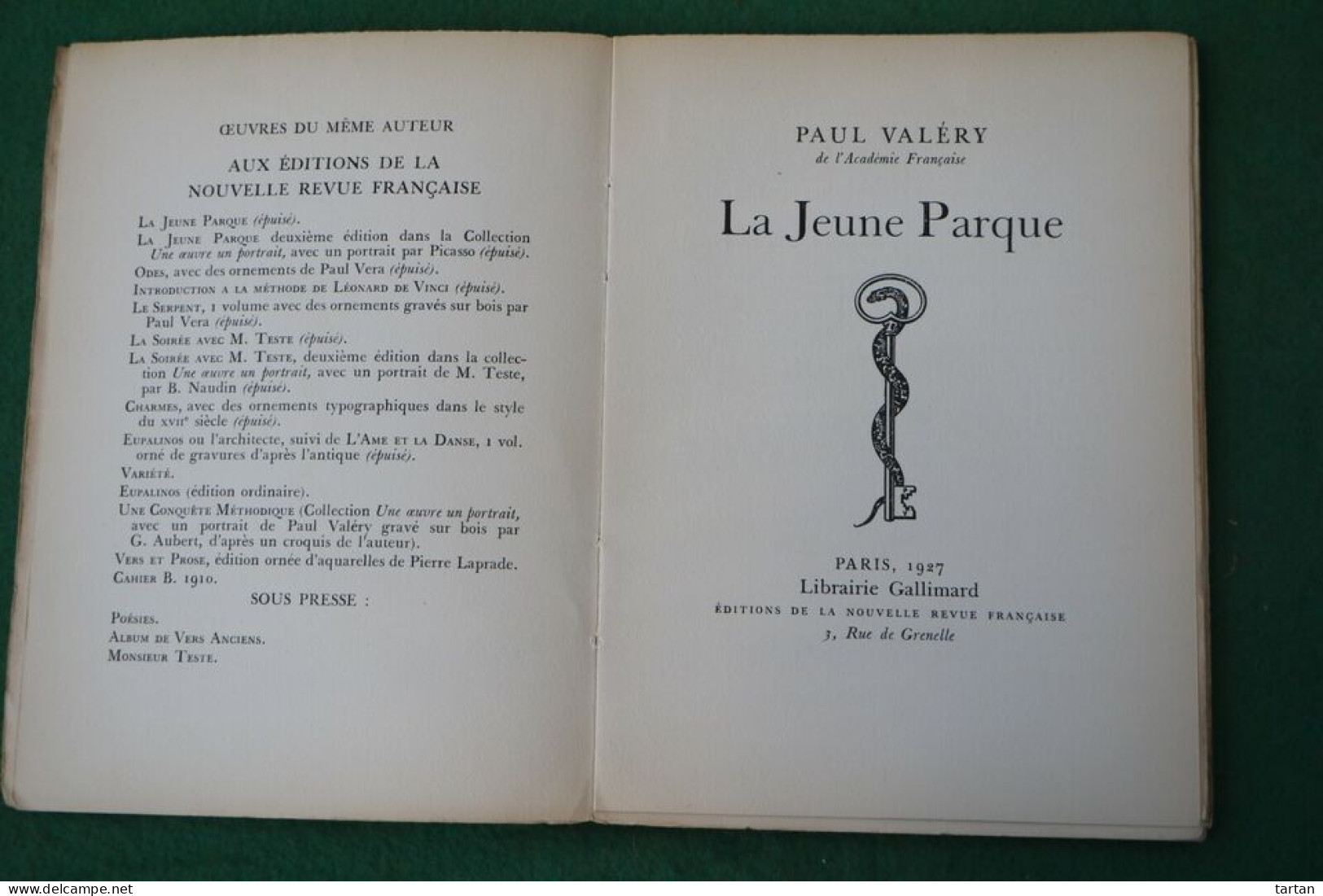 VALERY (Paul). "LA JEUNE PARQUE". - Autores Franceses