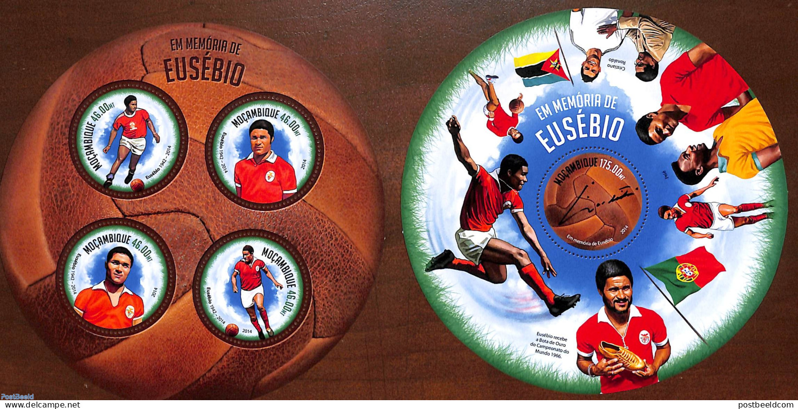 Mozambique 2014 Eusébio 2 S/s, Mint NH, Sport - Various - Football - Round-shaped Stamps - Mozambico