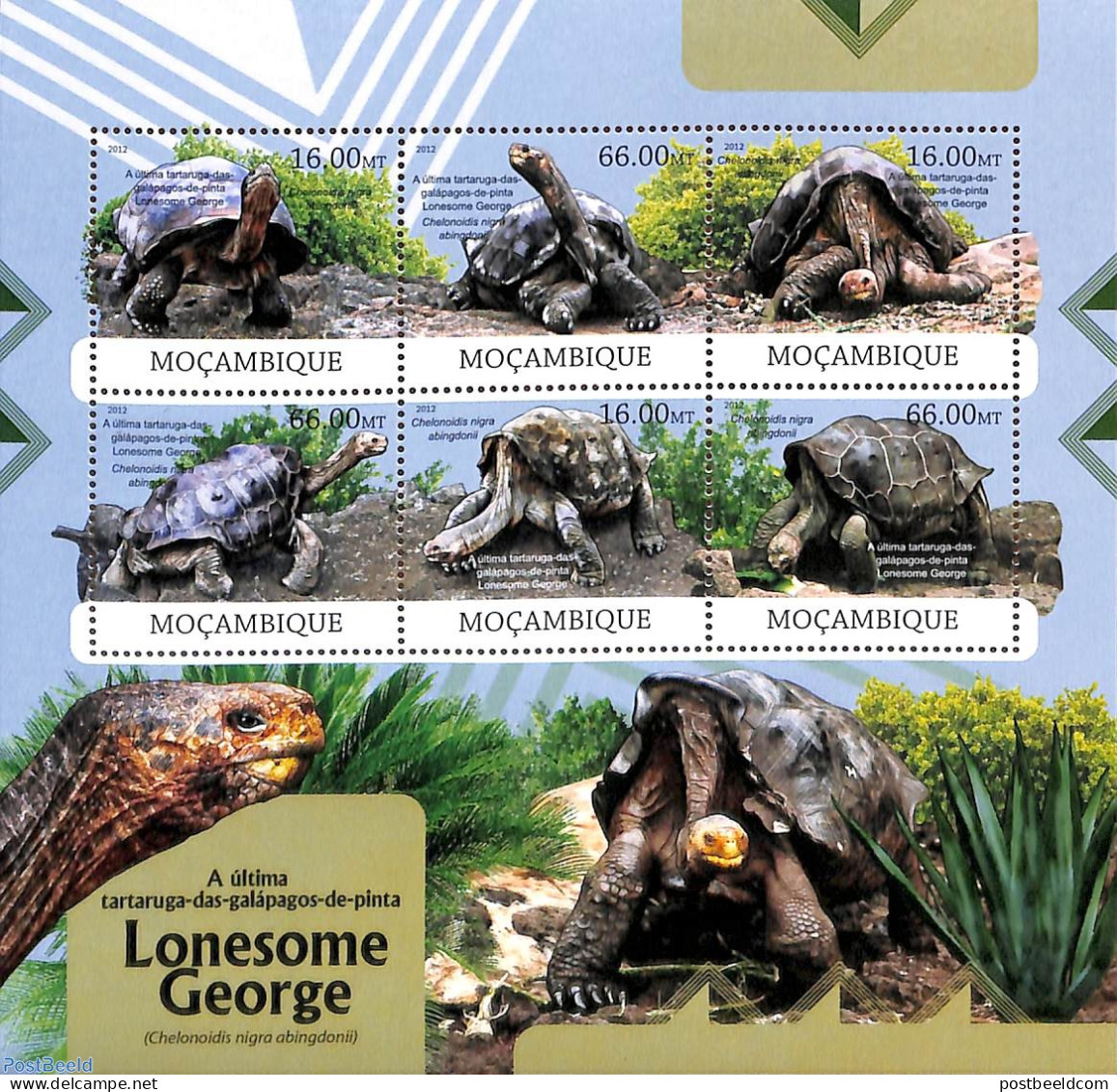 Mozambique 2012 Lonesome George 6v M/s, Mint NH, Nature - Reptiles - Turtles - Mozambique