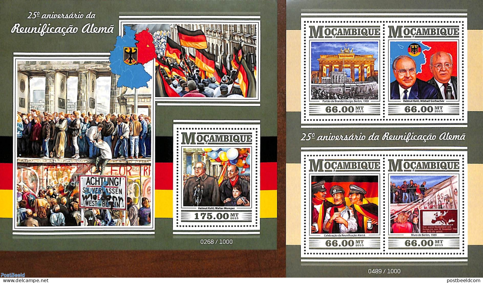 Mozambique 2015 German Unification 2 S/s, Mint NH, History - Germans - History - Mosambik