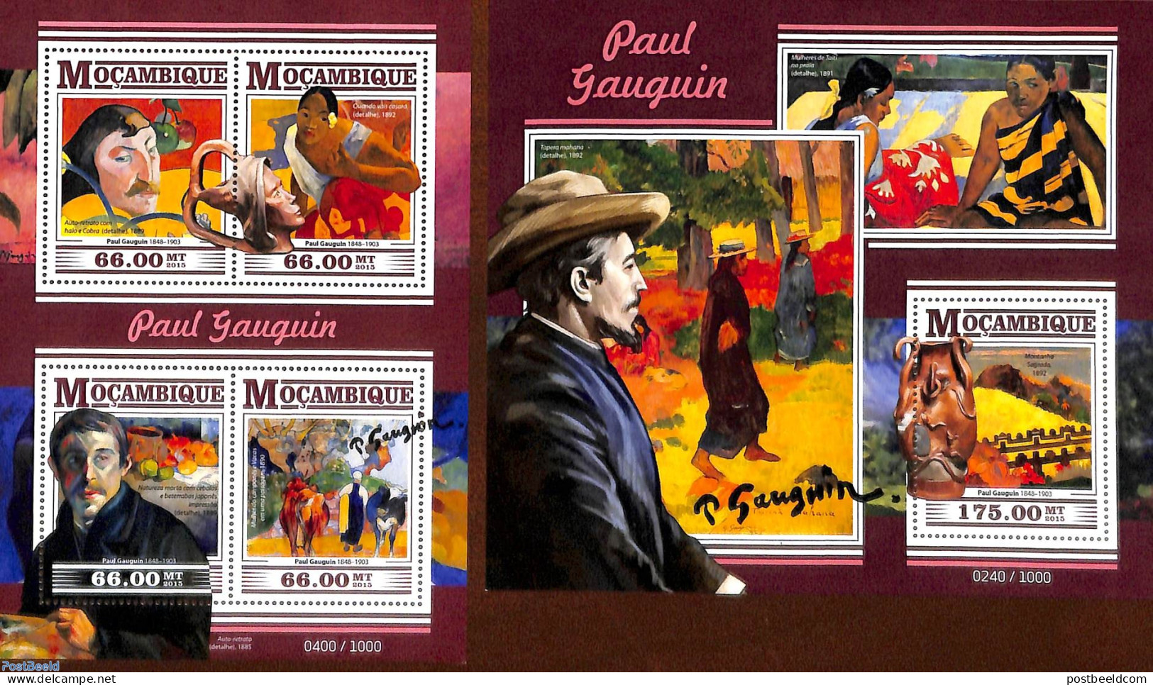Mozambique 2015 Paul Gaugin 2 S/s, Mint NH, Art - Modern Art (1850-present) - Paintings - Paul Gauguin - Mozambico