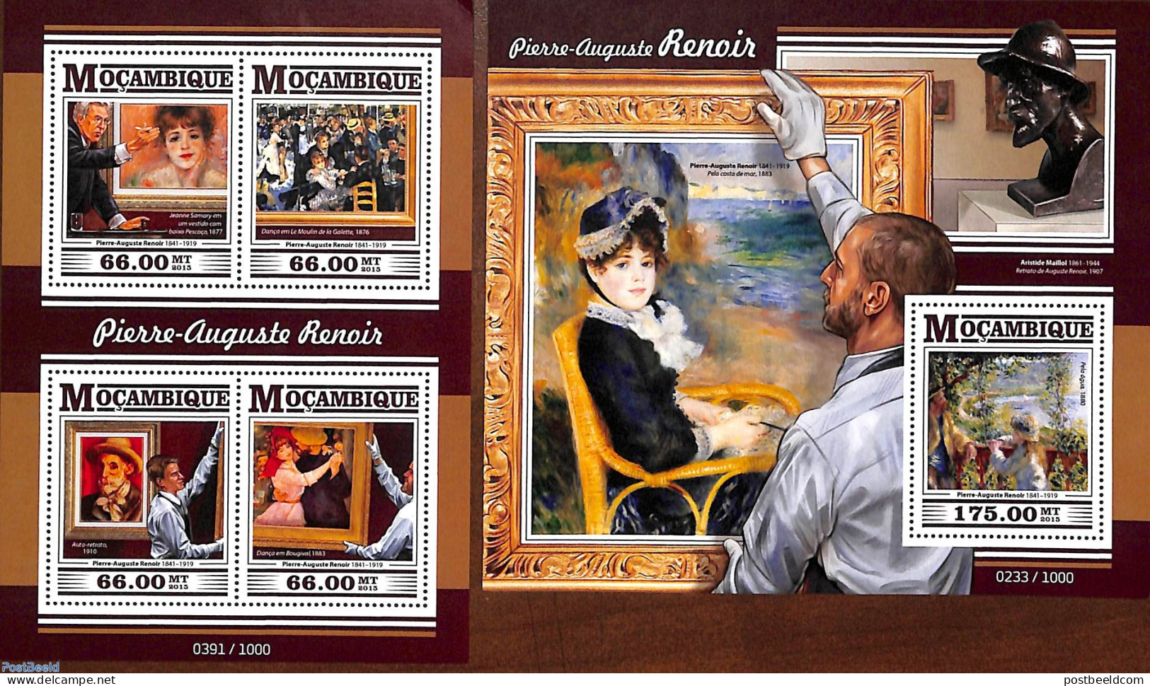 Mozambique 2015 Pierre-Auguste Renoir 2 S/s, Mint NH, Art - Modern Art (1850-present) - Paintings - Mosambik