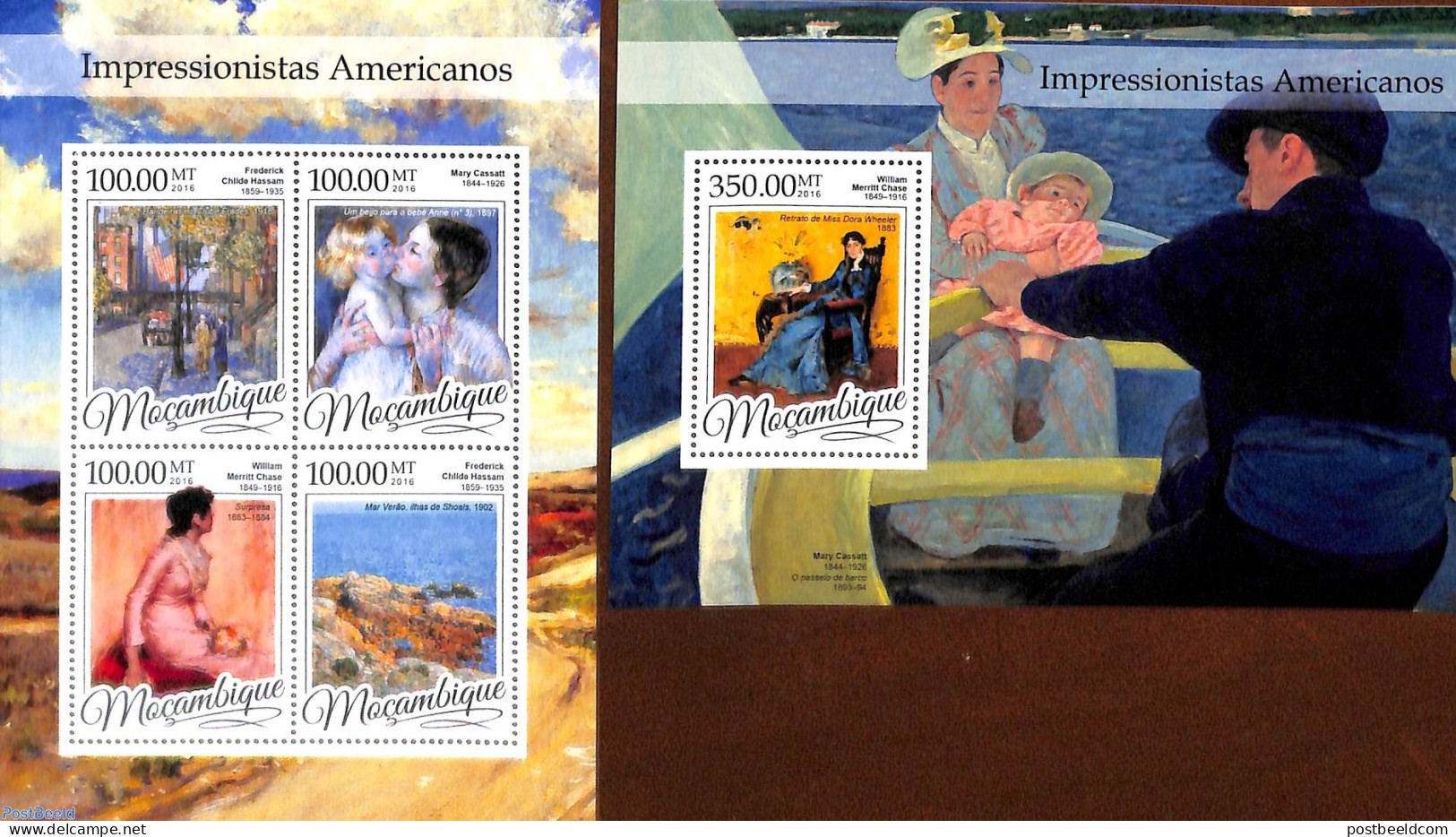 Mozambique 2016 American Impressionists 2 S/s, Mint NH, Art - Modern Art (1850-present) - Paintings - Mosambik