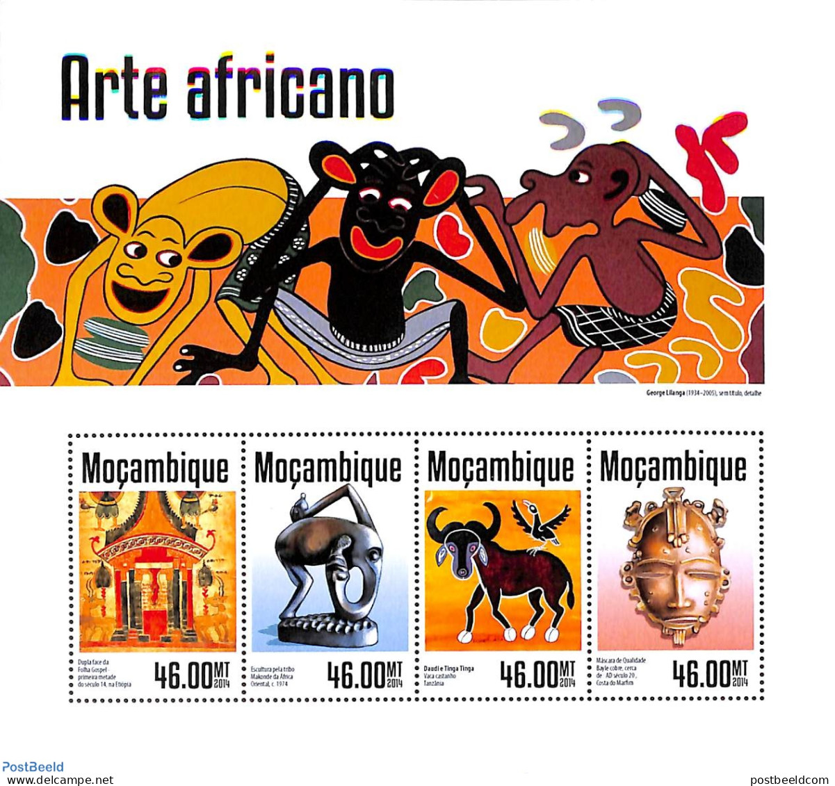 Mozambique 2014 African Art 4v M/s, Mint NH, Nature - Elephants - Art - Paintings - Mosambik