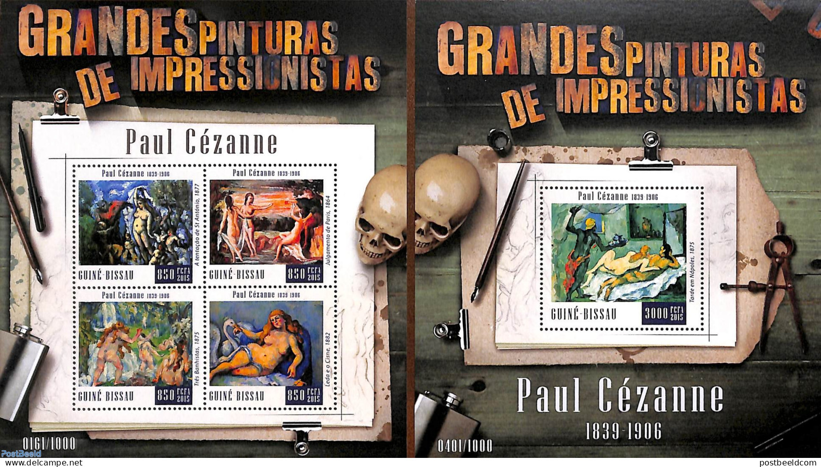 Guinea Bissau 2015 Paul Cezanne 2 S/s, Mint NH, Art - Modern Art (1850-present) - Nude Paintings - Paintings - Guinea-Bissau