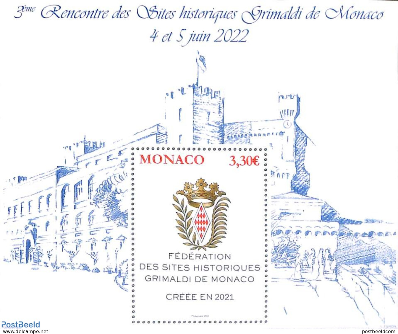 Monaco 2022 Historic Grimaldi Sites S/s, Mint NH - Unused Stamps