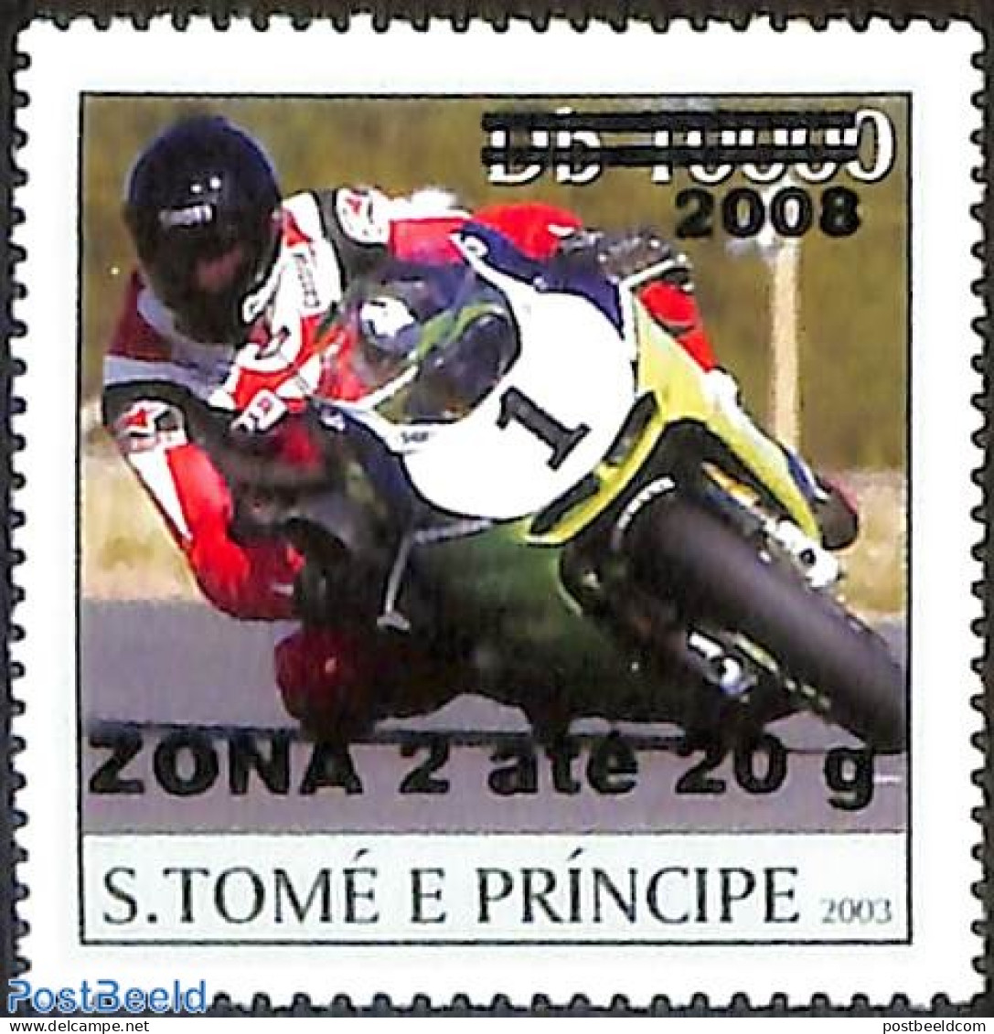 Sao Tome/Principe 2008 Motor Racing, Overprint, Mint NH, Sport - Transport - Motorcycles - Moto