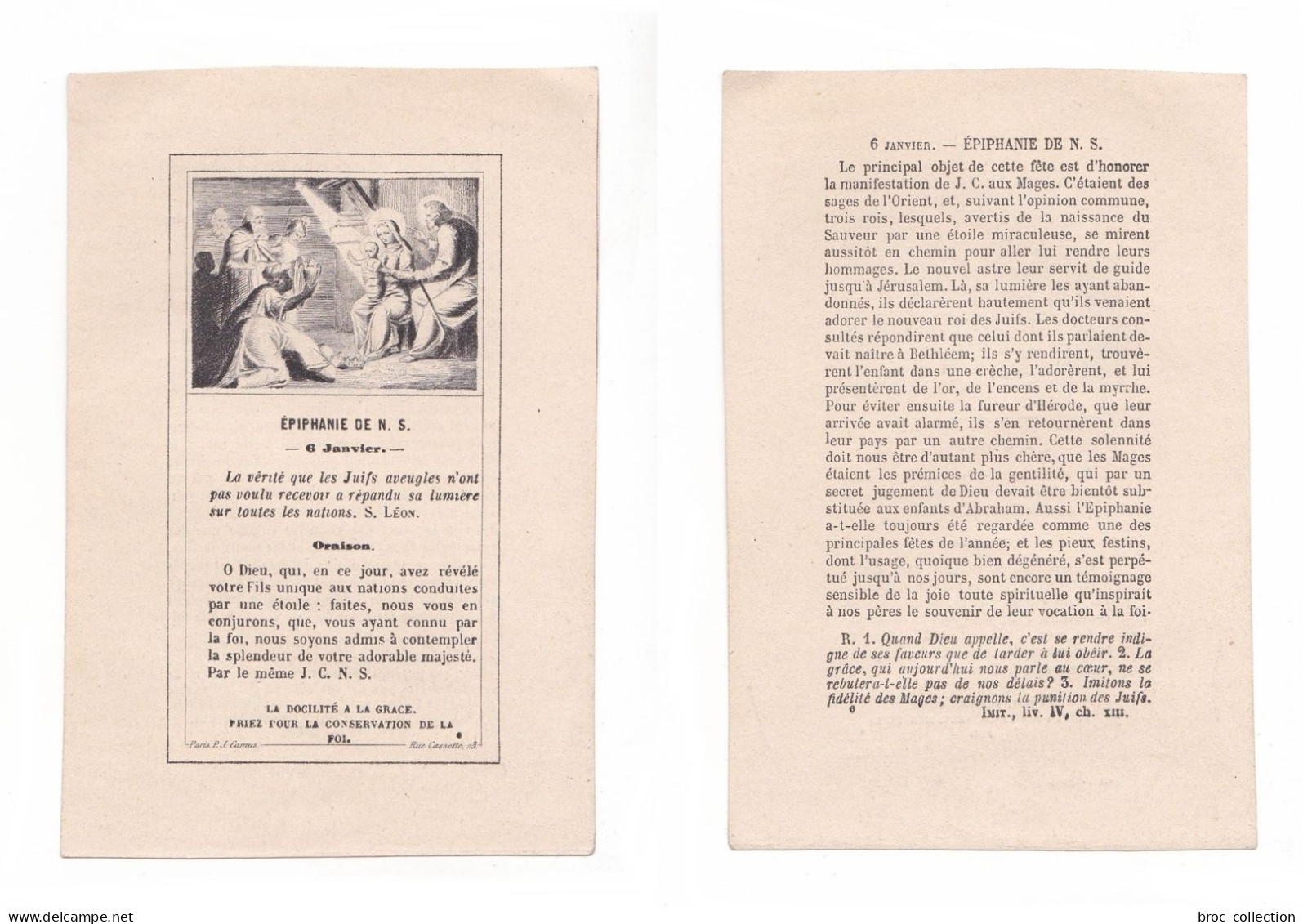 Épiphanie De Notre Seigneur, Crèche, Sainte Famille, Rois Mages, éd. P. J. Camus - Devotion Images