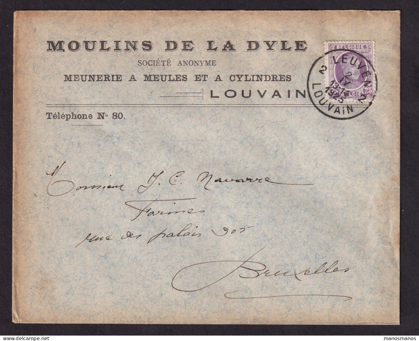 220/41 - Enveloppe TP Houyoux LEUVEN 1925 Vers Bruxelles - Entete Moulins De La Dyle à LOUVAIN - 1922-1927 Houyoux