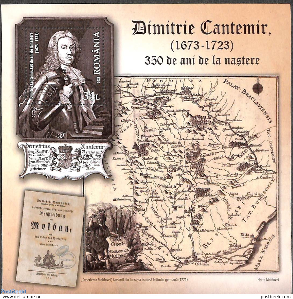 Romania 2023 Dimitri Cantemir S/s, Mint NH, Various - Maps - Ongebruikt