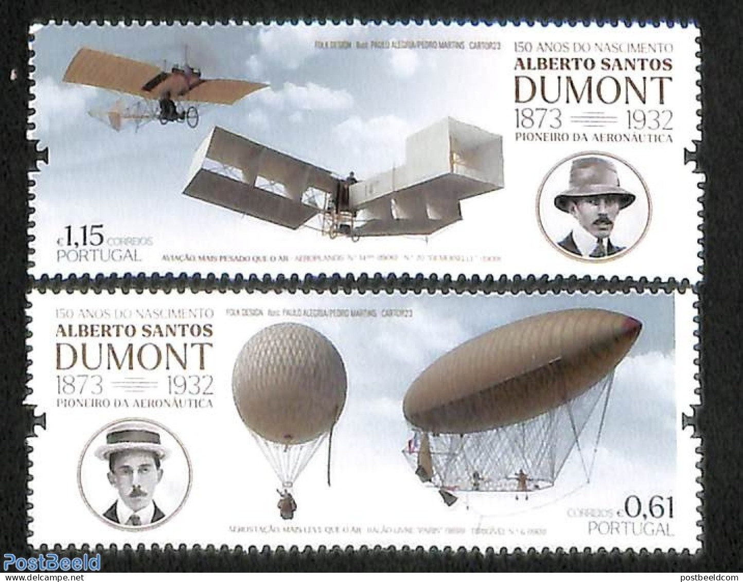 Portugal 2023 Alberto Santos Dumont 2v, Mint NH, Transport - Balloons - Aircraft & Aviation - Neufs