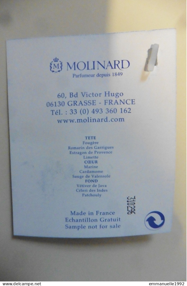 Miniature Echantillon Eau De Toilette Molinard Homme For Men Paris Grasse III Bleu - Miniatures Men's Fragrances (without Box)