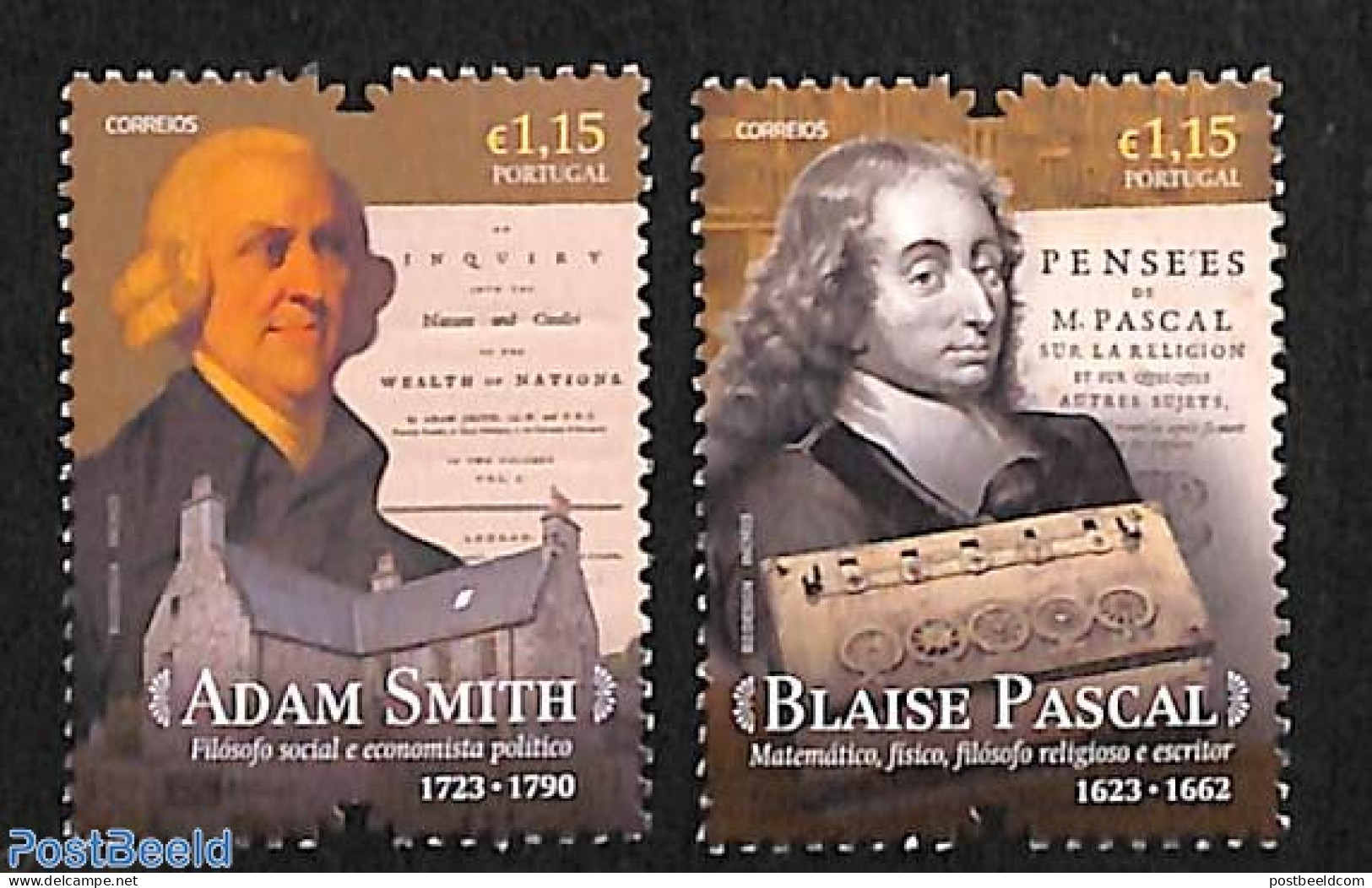 Portugal 2023 Adam Smith & Blaise Pascal 2v, Mint NH, Science - Inventors - Art - Authors - Neufs