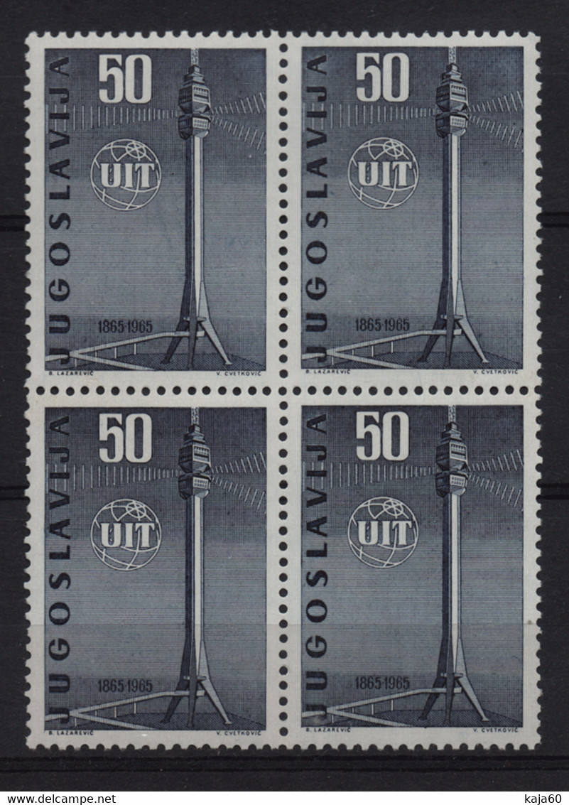 2374 Yugoslavia 1965 100 Years Of UIT, Block Of 4 MNH - Unused Stamps