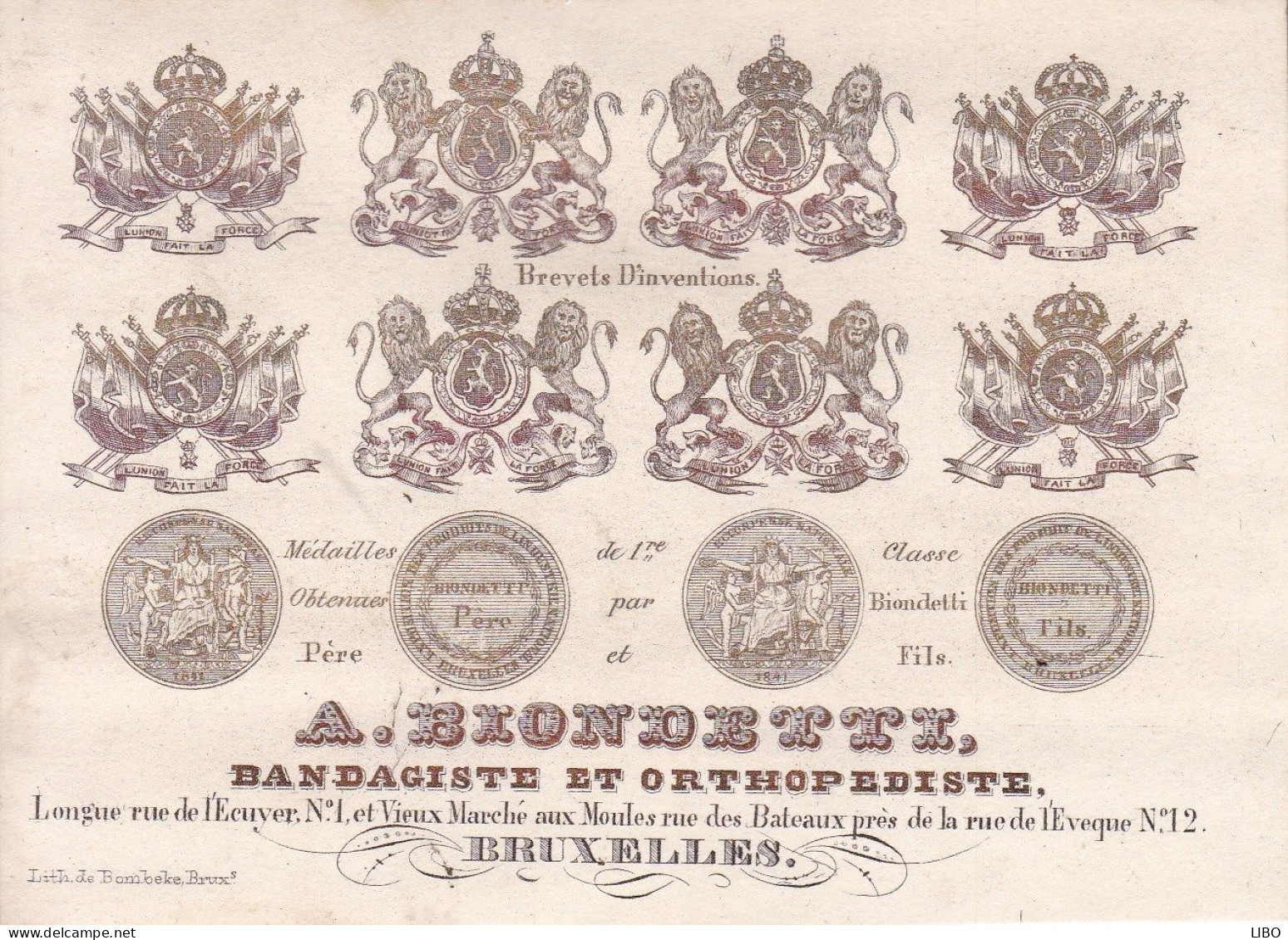 BRUXELLES BLONDETTZ Bandagiste Orthopédiste Vieux Marché Aux Moules Carte Porcelaine Années 1850-1860 - Cartoline Porcellana
