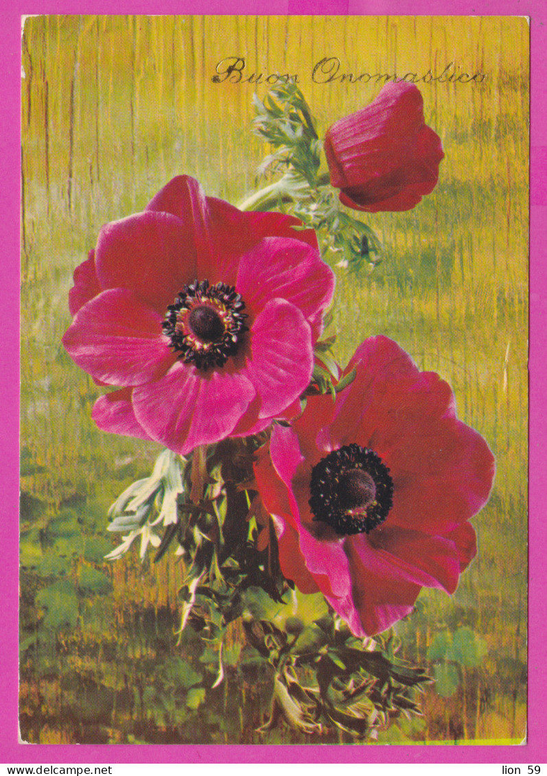 293853 / Italy - Buon Onomastico Happy Name Day Flowers  PC 1984 Palese Bari USED - 300 L Castello Normanno Svevo Bari - 1981-90: Marcophilie