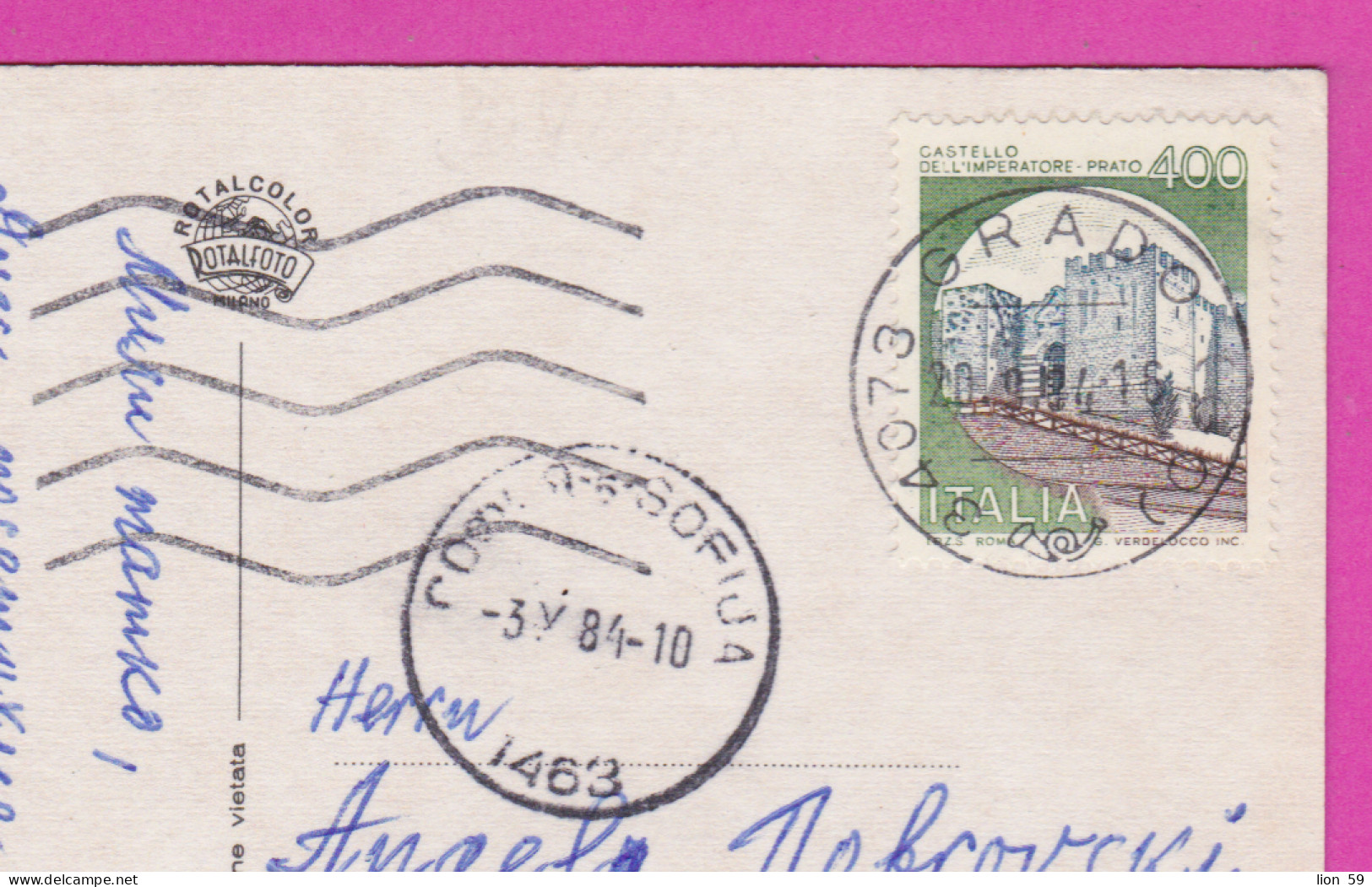 293860 / Italy - Saluti Da GRADO - Old City Beach Windsurfing  PC 1984 USED 400 Castello Dell Imperatore Prato - 1981-90: Storia Postale