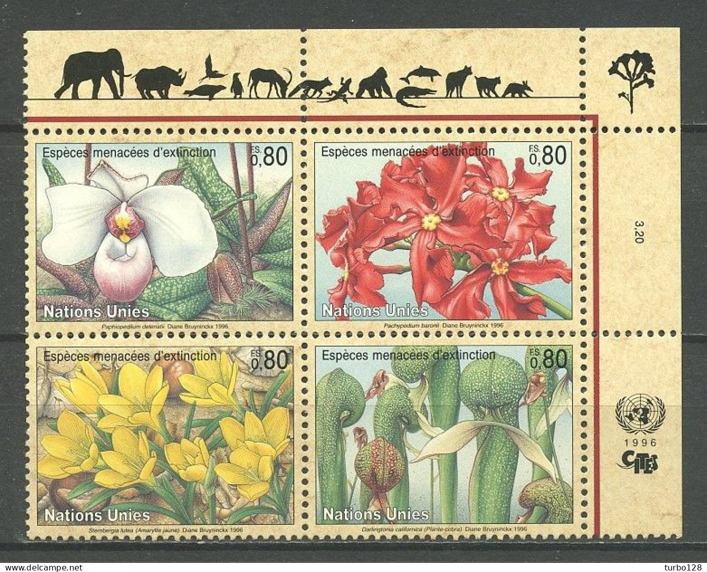 N.U. GENEVE 1996 N° 308/311 ** Neufs MNH Superbes C 8 € Nature Fleurs Flowers Plantes Paphiopedilum Delenatti - Neufs