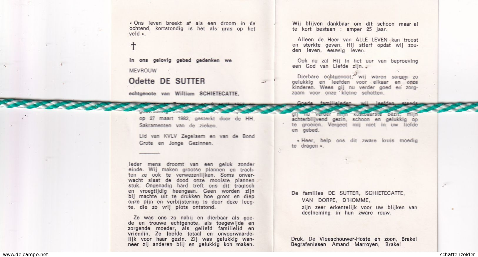 Odette De Sutter-Schietecatte, Zottegem 1957, Gent 1982. Foto - Obituary Notices