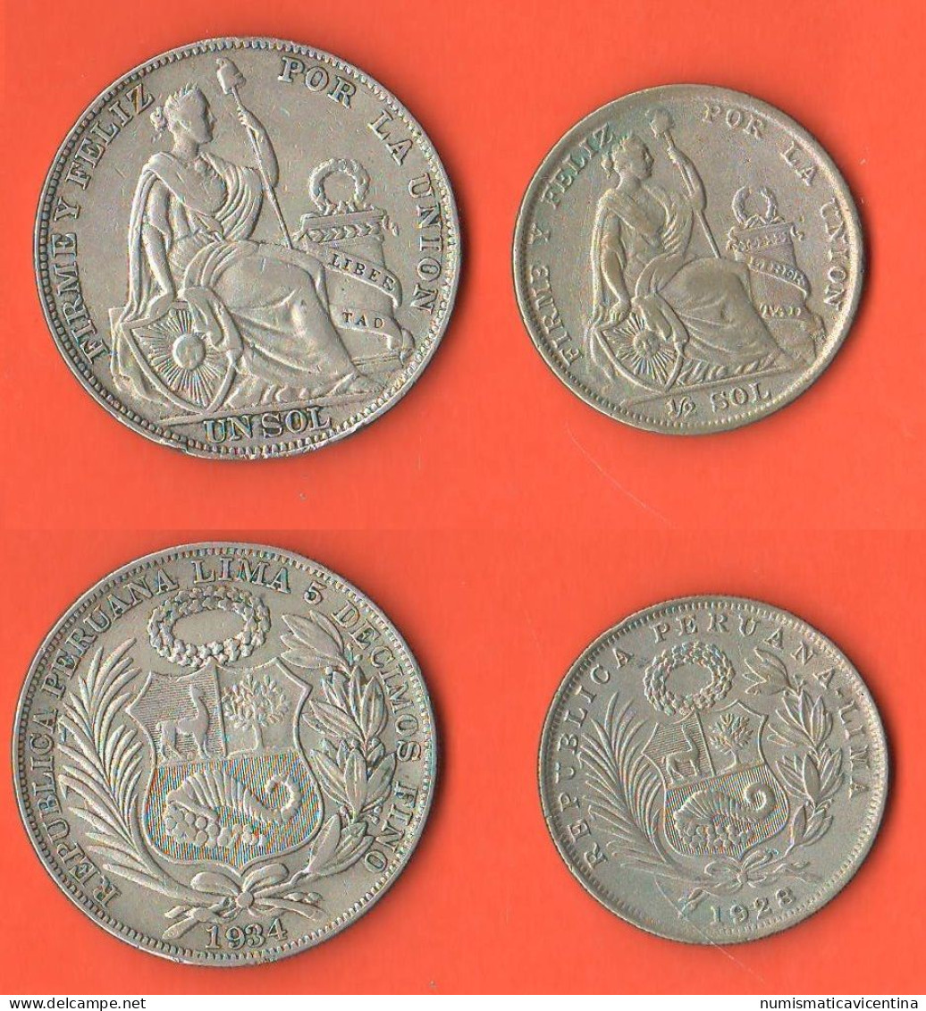 Peru' 1/2 Sol 1928 E 1 Sol 1934 South America Silver Coins  C 9 - Perú