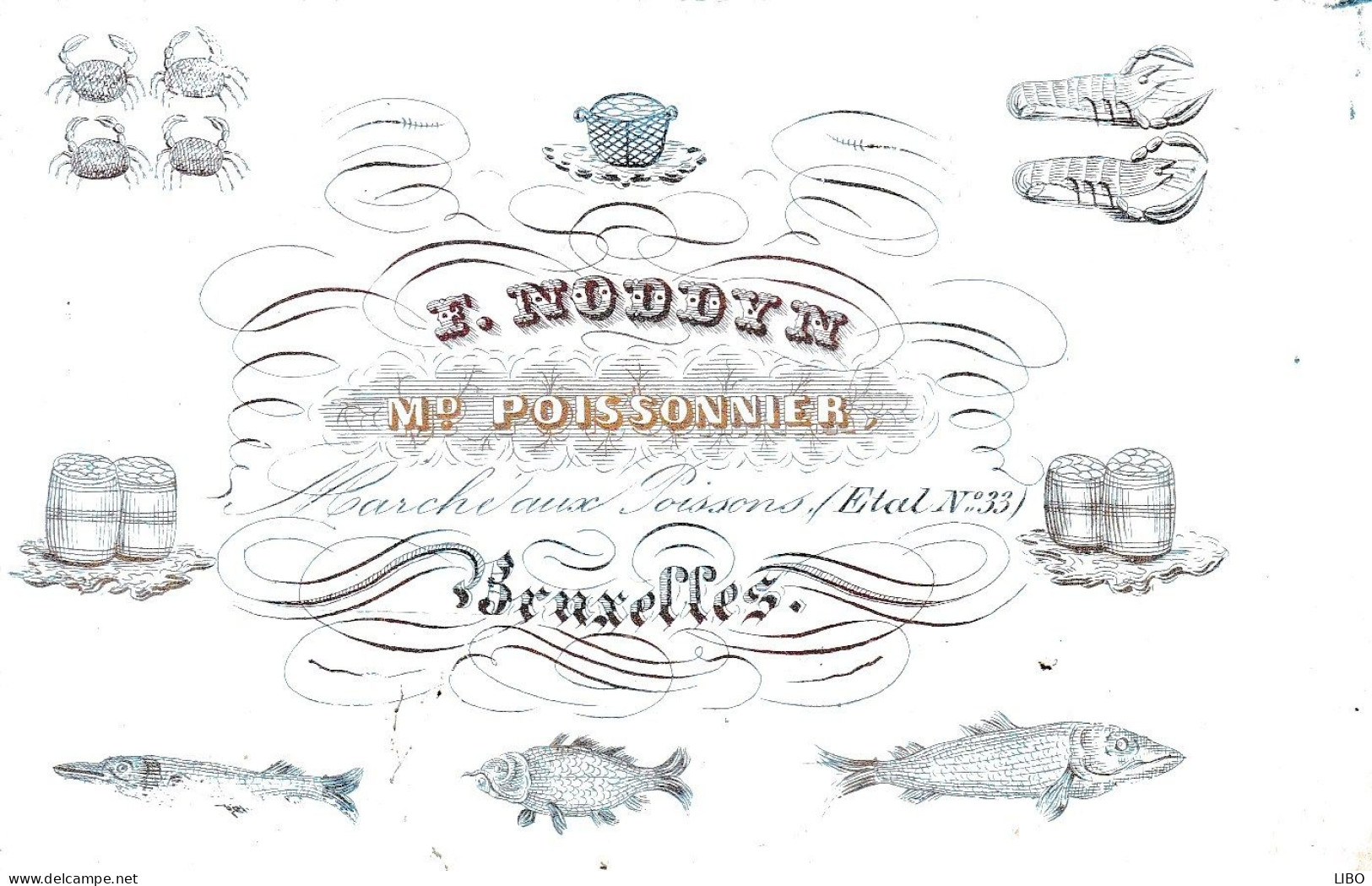 BRUXELLES NODDYN Poissonnier Marché Aux Poissons Carte Porcelaine Années 1850-1860 Format Plus Petit Carte Postale - Cartoline Porcellana