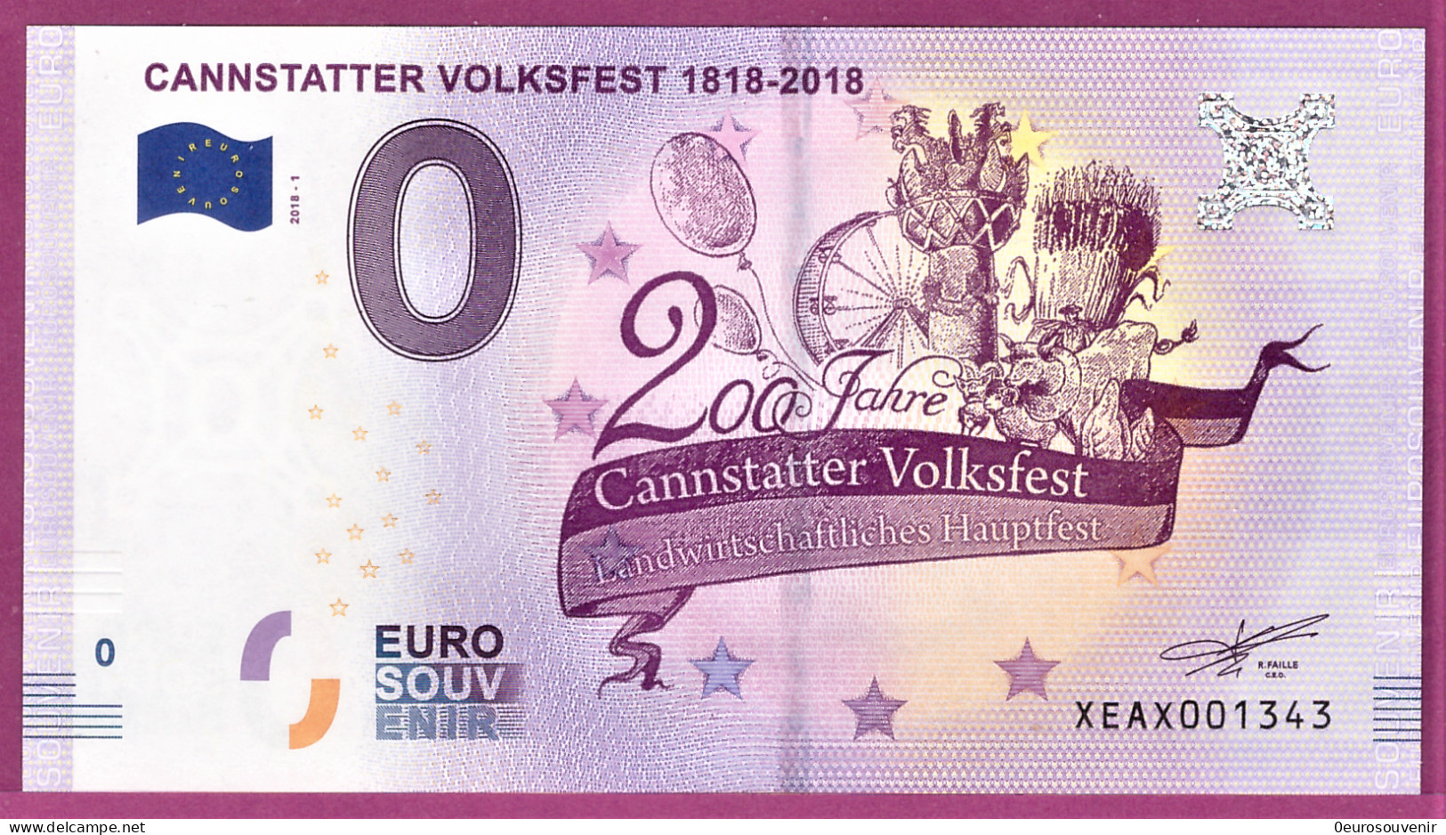 0-Euro XEAX 2018-1 /1 CANNSTATTER VOLKSFEST 1818-2018 - H1 - Private Proofs / Unofficial