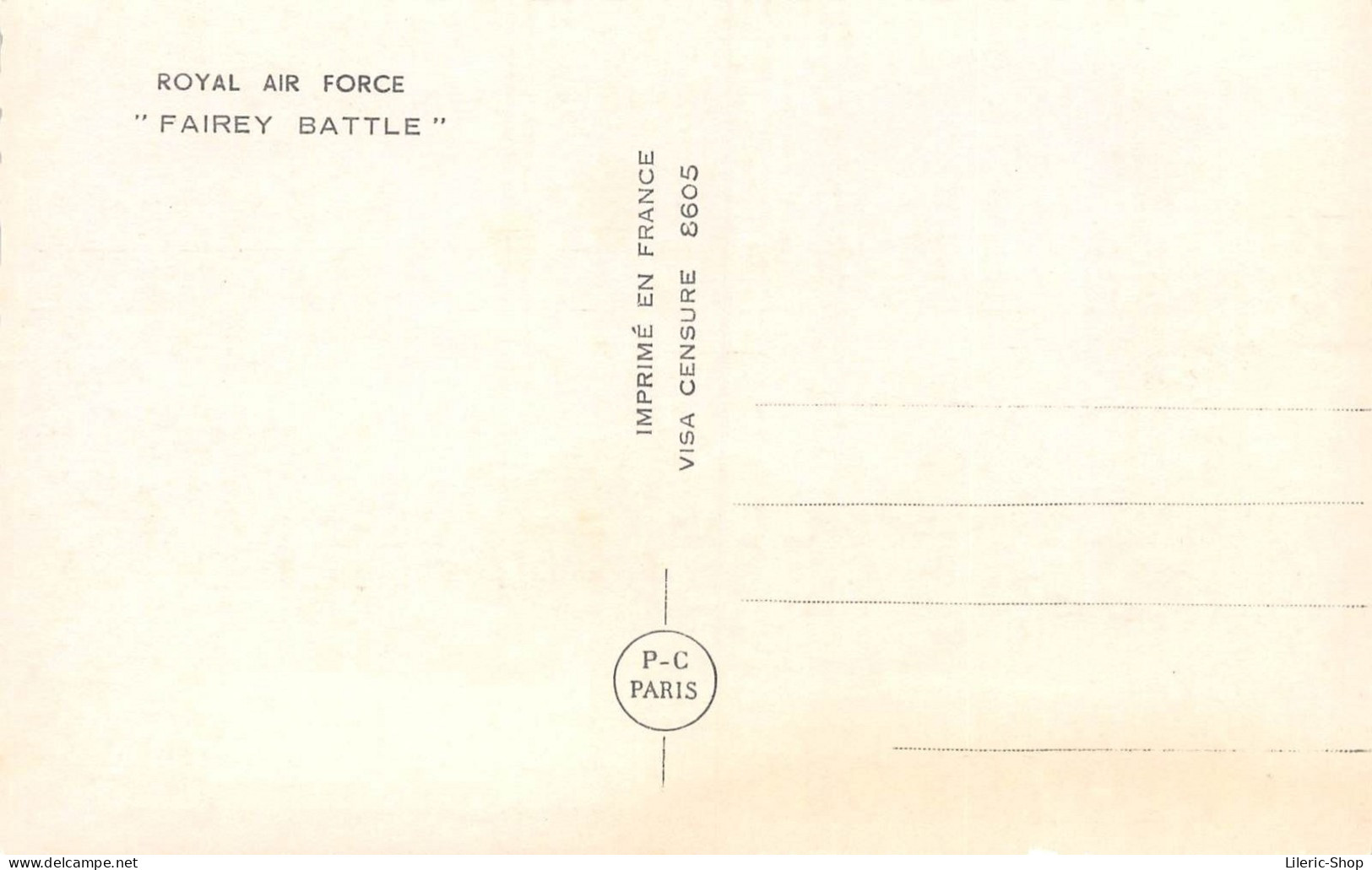 WW2 ROYAL AIR FORCE  CHASSEUR-BOMBARDIER FAIREY BATTLE CPSM - 1939-1945: II Guerra