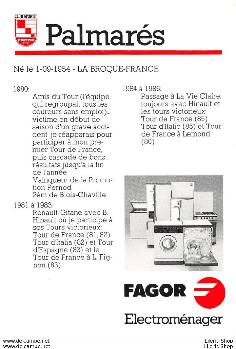 EQUIPE FAGOR 1987 - ALAIN VIGNERON - PALMARES AU VERSO Cpm - Cyclisme