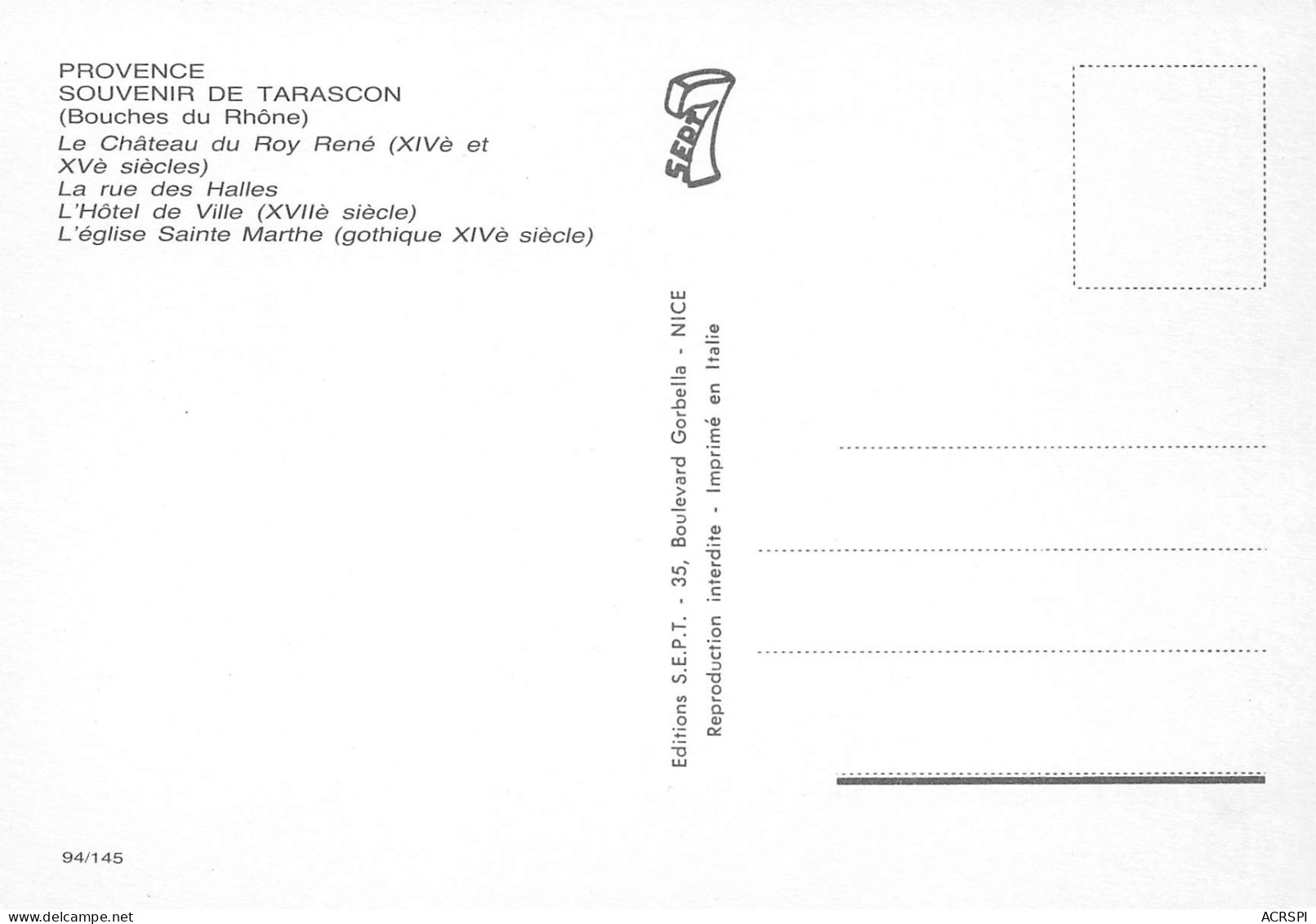 13 TARASCON Multivuie  Carte Vierge Non Voyagé (scan R\V )  N° 33 \MO7022 - Tarascon