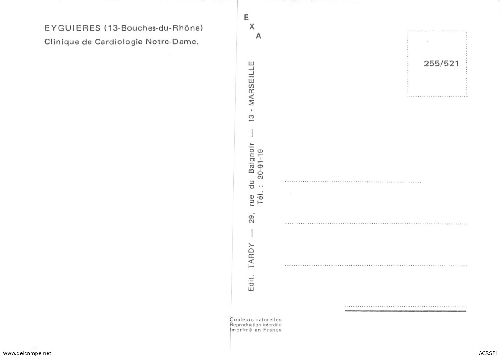 13 EYGUIERES  Clinique De Cardiologie Notre Dame Carte Vierge Non Circulé (scan R/V) N° 11 \MO7023 - Eyguieres