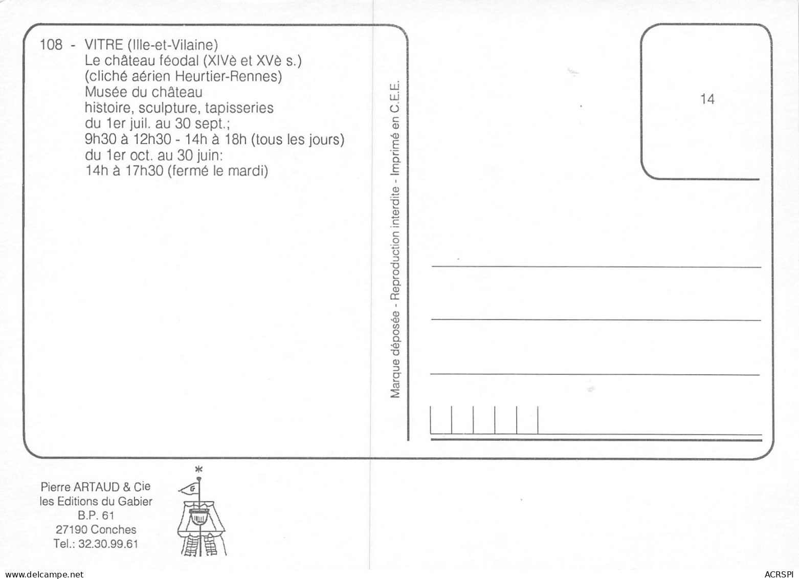 35 VITRE Vue Aériennes Carte Vierge Non Circulé (scan R/V) N° 53 \ MO7023 - Vitre