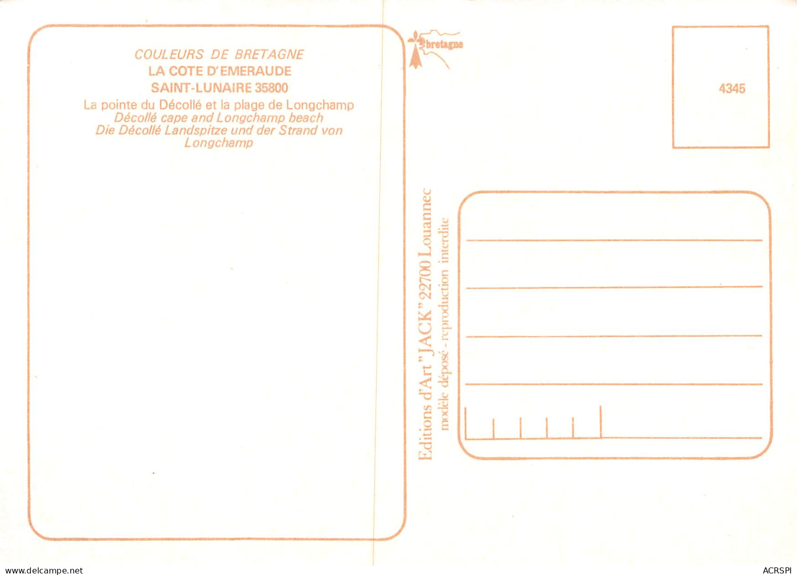 35 SAINT LUNAIRE Pointe Du Décollé Plage De Longchamp  Carte Vierge Non Circulé (scan R/V) N° 64 \ MO7023 - Saint-Lunaire