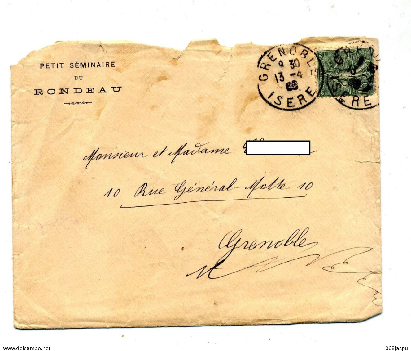 Lettre Cachet Grenobme + Bulletin  Petit Seminaire Rondeau - Manual Postmarks