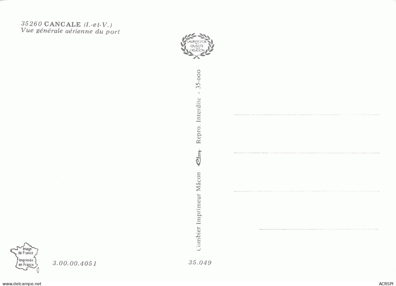 35 CANCALE  Vue Générale Aérienne Du Port  Carte Vierge Non Circulé (Scan R/V ) N° 69 \MO7027 - Cancale