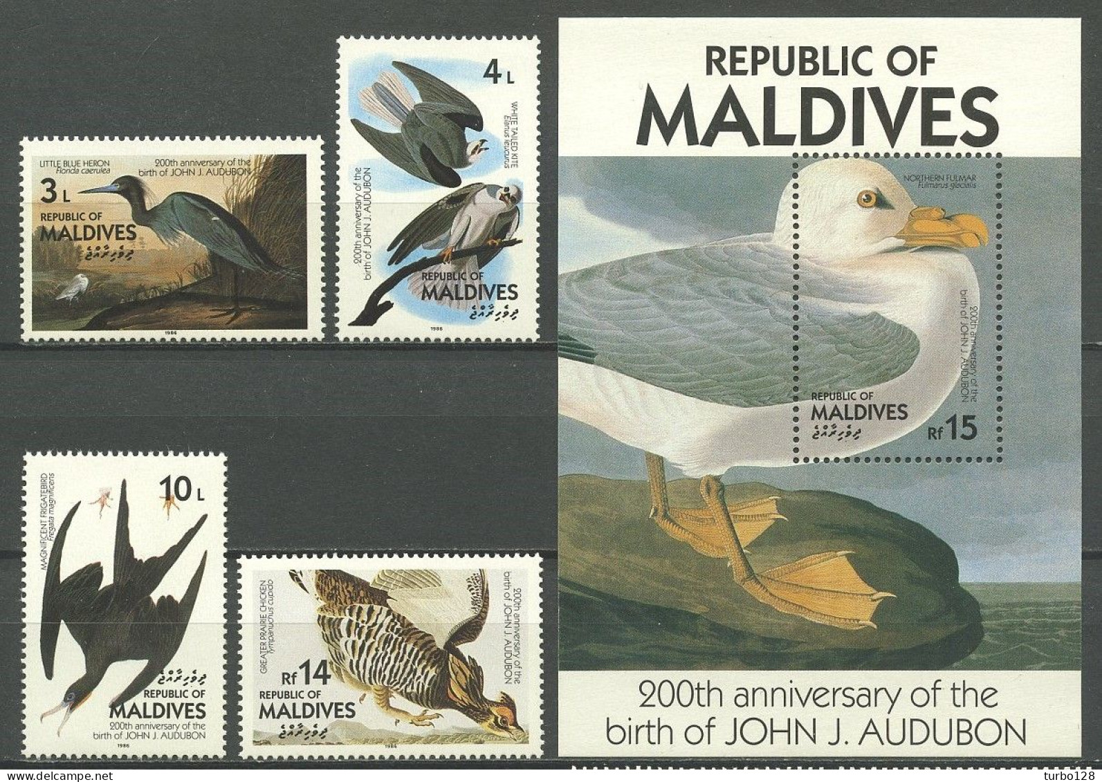 MALDIVES 1986 N° 1085/1088 BF N° 123 ** Neuf MNH  Superbe C 25 € Faune Oiseaux Ornithologue Audubon Fulmarus Birds - Maldives (1965-...)
