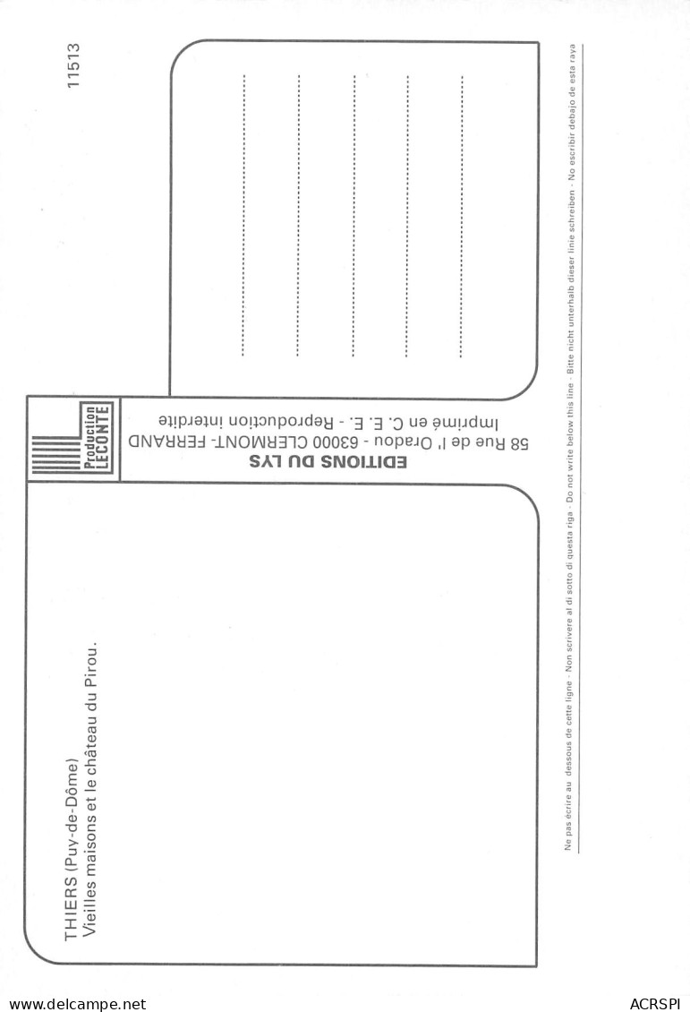 63 THIERS Vieille Maison Et Pirou   Carte Vierge  Non Circulé édition Du LYS  (Scans R/V) N° 49 \MO7035 - Thiers