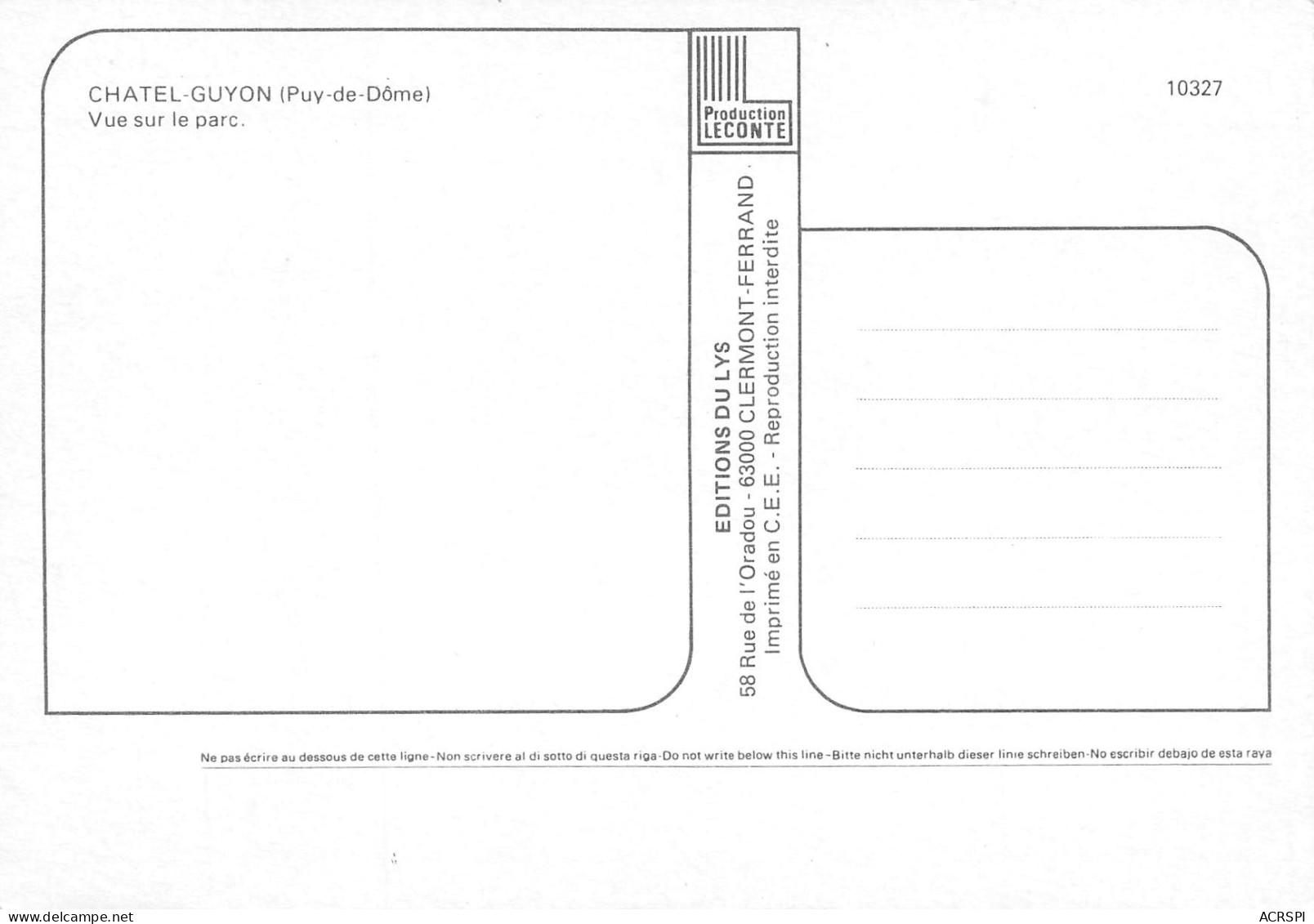 63 Châtel-Guyon Vue Sur Le Parc Carte Vierge  Non Circulé édition Du Lys (Scans R/V) N° 54 \MO7035 - Châtel-Guyon