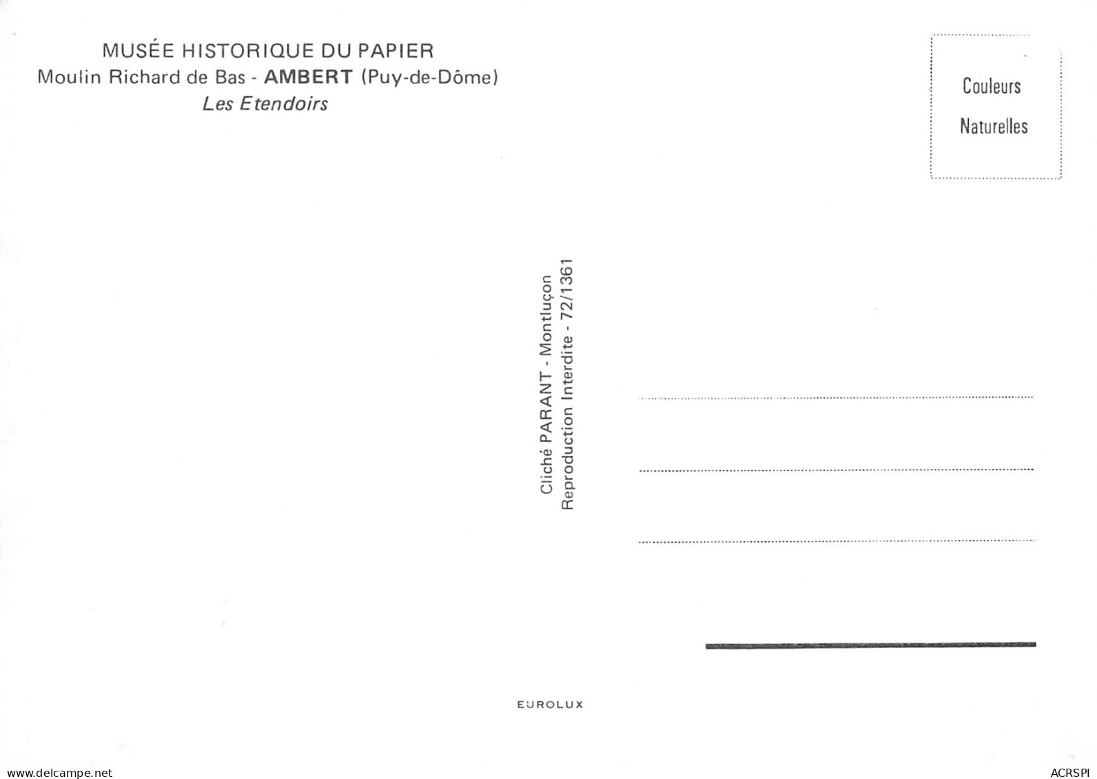 63 AMBERT  Musée Du Papier  Les étendoires Moulin Richard De Bas  Carte Vierge Non Circulé (Scans R/V) N° 24 \MO7036 - Ambert