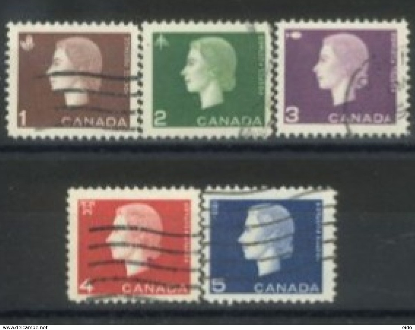 CANADA - 1962, QUEEN ELIZABETH II STAMPS COMPLETE SET OF 5, USED. - Oblitérés