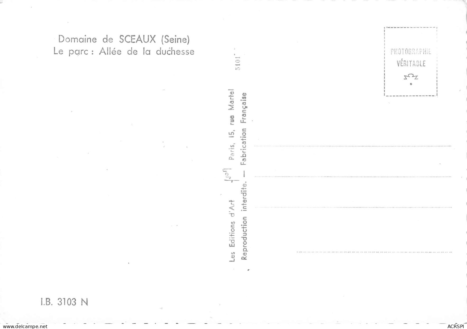 SCEAUX Allée De La Duchesse  Carte Vierge Non Circulé (Scans R/V) N° 50 \MO7038 - Sceaux