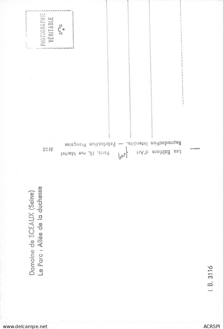 SCEAUX Le Parc Allée De La Duchesse Carte Vierge Non Circulé édition Yvon (Scans R/V) N° 53 \MO7038 - Sceaux