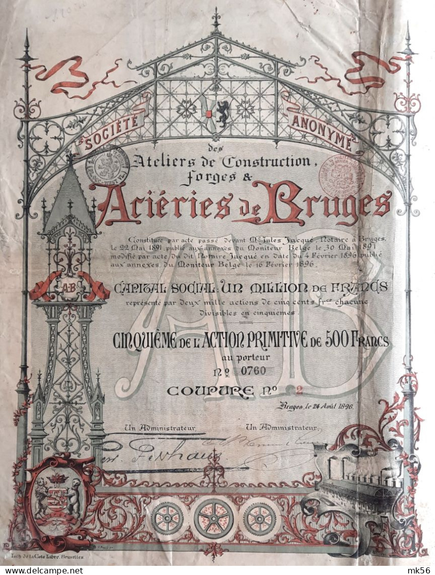 S.A. Des Atéliers De Construction, Forges & Aciéries De Bruges (1896) Bruges - DECO ! - Industrie
