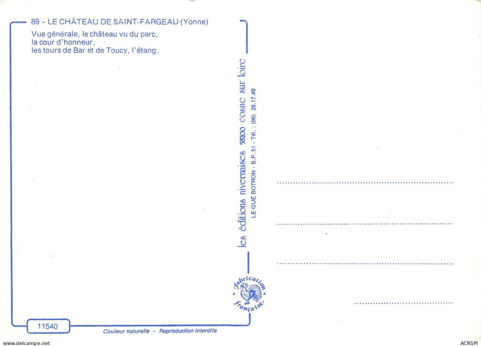 89 SAINT FARGEAU Multivue Carte Non Circulé éditions Nivernaises (Scans R/V) N° 80 \MO7045 - Saint Fargeau