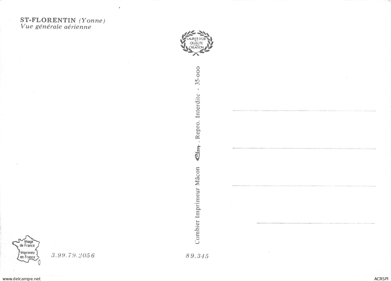 89  SAINT FLORENTIN Vue  Aérienne Carte Vierge Non Circulé éditions Cim (Scans R/V) N° 57bis \MO7046 - Saint Florentin